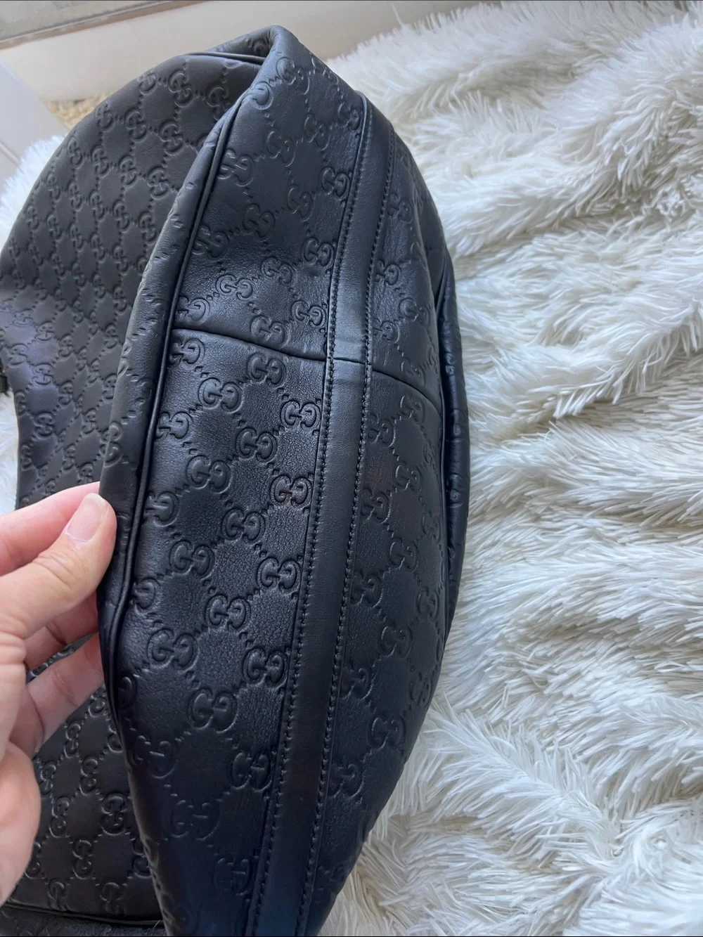 Gucci Black Embossed GG Leather Hobo with Gold-Tone Hardware Large